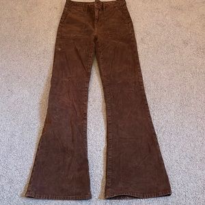 brown high rise flare corduroy pants